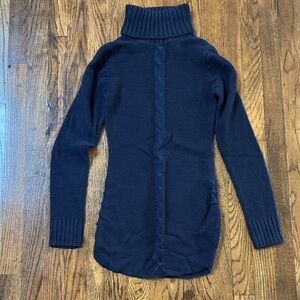 Navy Blue Tunic Length Turtleneck Sweater Mandee Small